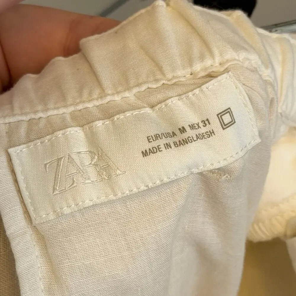 Zara Linen Drawstring Pants M White Beach Resort Summer Casual Comfy Minimalist
